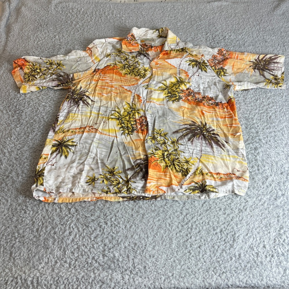 Lucky Beach Hula Wear Paradise Found Hawaiian Shirt Mens Large Tropical Rayon L